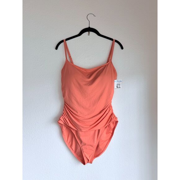NWT La Blanca Island Goddess One Piece Ruched Swimsuit in Sunset Coral Size 14 - Picture 4 of 10